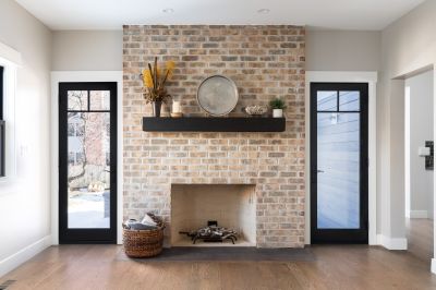 Brick Fireplace Mantel Installation detail