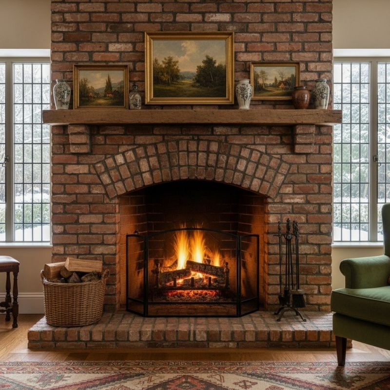 Brick Fireplace Mantel Installation detail